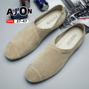 Mens shoes low-cut leather shoes flat shoes mens daily leisure outdoor tide shoes Joker pigskin Brock driver shoes 37-47