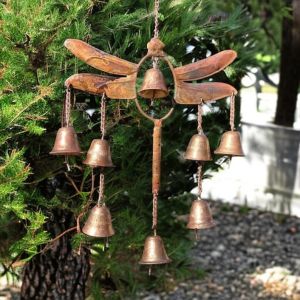 1PC Dragonfly Wind Chime With Bells - Metal Garden Decor No-Battery Outdoor Ornament