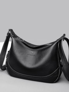 Large Capacity Leather Crossbody Bag for Women Single Shoulder Bag Dumpling Shape Casual Style Soft Handbag for Mothers