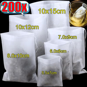 200/50pcs Disposable Tea Bags Non-woven Fabric Tea Filter Bag with Drawstring for Coffee Spice Teabags Filters Kitchen Teaware