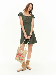 DUSHU | Summer Denim-Style Waist-Cinching Short Cotton A-Line Dress