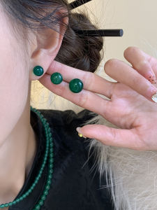 Natural Green Agate Earrings 925 Silver Needle Red Jade Black Agate Simple New Chinese Style Emerald Color Womens Ear Jewelry
