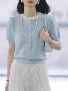 WANGGONGZHU | Fashionable Short Sleeve Knitted Sweater Womens Summer New Design Heavy Embroidery Elegant Korean Style Loose Fit Top