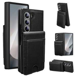 szhaiyu | Leather Card Holder Phone Case For Samsung Galaxy Z Fold 4 5 6 7 With Screen Protector Foldable Kickstand Drop protection Cover