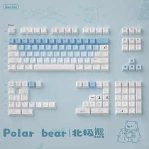 URE Polar Bear Keycaps Dye-Sublimation Cherry Profile PBT Keycaps Gradient Blue Hangul Korean Keycaps For MX Mechanical Keyboard