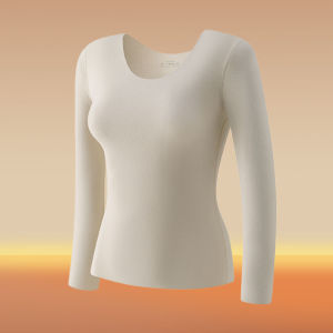 24 Autumn Heattech Intimates Womens Long Sleeve Undershirt Blouse and Pants Dralon Fleece Thickened Fall and Winter with Chest Pad Wear-Free Bra Base Tops