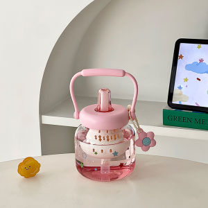Heat-resistant Transparent Glass Cup Handheld Large Capacity With Straw