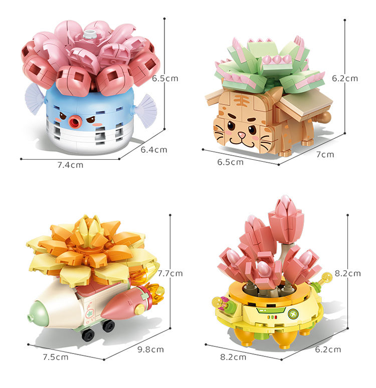 Conjunto de blocos de construção suculenta e buquê diy_voghion.com