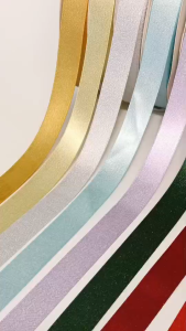 ริบบิ้นประกายทอง ริบบิ้นผ้าผสมดิ้นทอง ดิ้นเงิน 2 หลา หน้ากว้าง 1 นิ้ว(2.5ซม.)