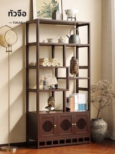 ชั้นวางของสไตล์ย้อนยุค ชั้นวางของแบบตั้ง ชั้นวางของสำหรับห้องชา ชั้นวางของไม้ไผ่ไนลัน ชั้นวางของหลายชั้นแบบตั้ง