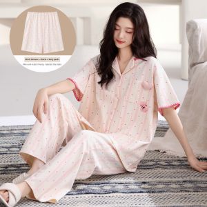 COSMO LADY | Cotton Lightweight Womens Short Sleeve Shorts 3-Piece Pajama Set