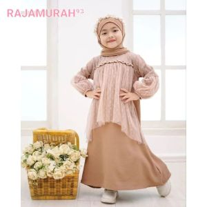 AURYN DRESS KIDS USIA ( S:1-2 Tahun // M:2-3 Tahun // L:4-6 Tahun // XL:7-9 Tahun) Dress Anak Muslimah  Viral Terbaru // Gamis Crinkle anak Lucu Terkini //