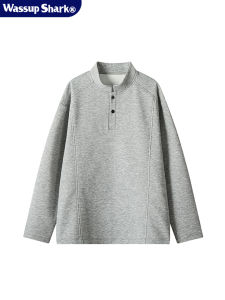 Áo Thun Nam Cổ Henry Dài Tay Rộng Rãi Thường Ngày Cổ Điển WASSUP SHARK Thương Hiệu Hợp Thời Trang Cho Cặp Đôi Áo Nỉ