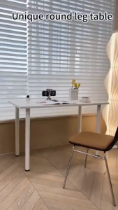 Minimalist White Table Computer table Study Table Office Desk 38MM Thick Round Legs