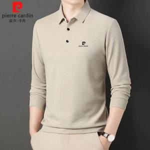 Áo Thun Polo Pierre Cardin Tay Dài Bằng Lụa Tơ Tằm Rộng Rãi Thường Ngày Cổ Polo Trang Trí Cho Nam Giới Trung Niên Mùa Xuân Thu