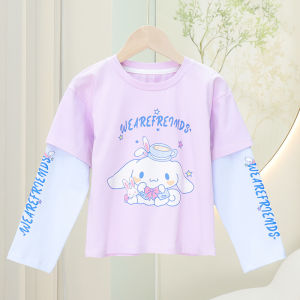 2024 สาวใหม่แขนยาวเสื้อยืดผ้าฝ้ายสไตล์การ์ตูนรูปแบบแอนิเมชั่นอเนกประสงค์ฤดูใบไม้ผลิฤดูใบไม้ร่วงแฟชั่นสําหรับเด็ก