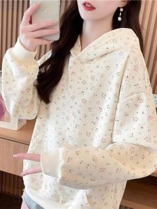 เสื้อสเวตเตอร์คอกลมพิมพ์ลายดอกไม้ทรงหลวมสไตล์เกาหลีสำหรับผู้หญิงไซส์ใหญ่ในฤดูใบไม้ร่วงปี 2025 เสื้อผ้าผู้หญิงแฟชั่น