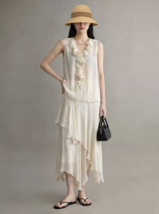 GULILI | Elegant Off-shoulder Ruffled Sleevels Blouse & Skirt Set for Summer