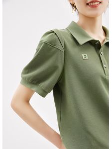 Ladies Short Sleeve Polo Neck Bubble Sleeve Sunscreen Top Flower Qi Lan Brand Commute Style Regular Thickness Loose Fit Summer Fashion