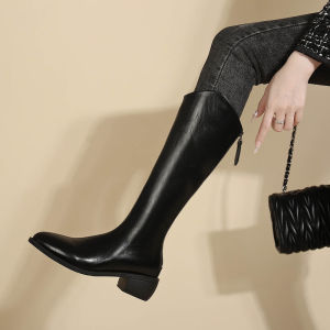 Western Cowboy Knight Boots Womens High-Tube V-Notch Pointed-Toe Heightening Long Boots Back Zipper Autumn Winter New Arrival