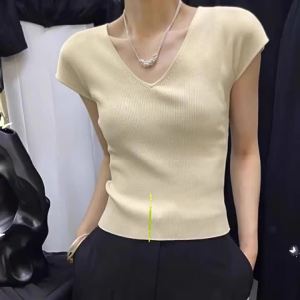 SHUQINGLAI | Áo Thun Nữ Dáng Ôm Mùa Hè Thiết Kế Độc Đáo Cổ V Tay Ngắn