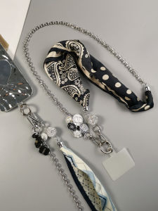 Metal Lock Chain Phone Strap Long Crossbody Womens Style Detachable Shoulder Strap Silk Scarf Holder Mobile Phone Accessories