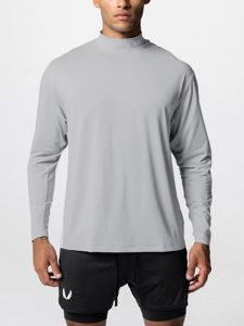 ASRV Mens High Collar Long Sleeve T-Shirt Quick Dry Fitness Training Wear Sporty Base Layer Top Polyester Lycra Blend