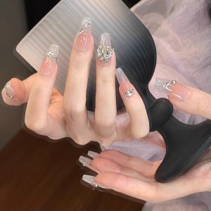 Handmade Cat Eye Blush Nail Art Wearable False Nails Medium Length Artistic White Enhancing Nail Stickers by Artist