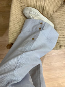 Quần Ống Rộng Kẻ Sọc Xanh Nhạt Cạp Cao Dài Đến Sàn Cho Nữ Dáng Rộng Dáng Suông Dáng Thẳng Dáng Mỏng Đa Năng Thoải Mái Mùa Hè 2025