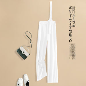 Summer Thin Ice Silk Wide Leg Pants Womens Single Shoulder Suit Belted High Waist Drape Straight Leg Trousers Casual Pants