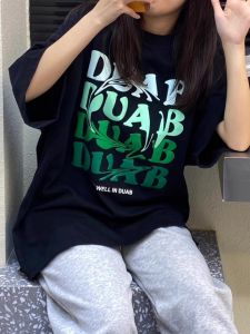 Oversize baju loose Simple Letter Printed T-shirt high-quality printed Couple T-shirt is a good match Blue color shortt sleeve Blouse Clothes