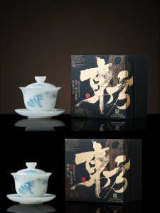 JIXIANSHENG | Iced Jade Hand-painted Blue and White Scenery Sancai Gaiwan