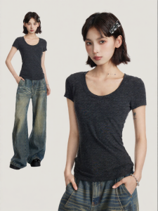 BAIDAIFEI | U-neck Slim Fit Short Sleeve T-shirt