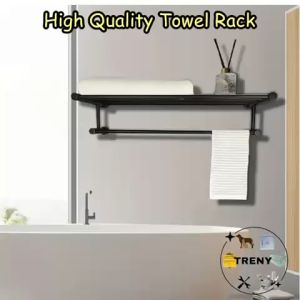 TRENY Matte Black Stainless Steel Wall Mounted Towel Rack Rak Tuala 毛巾架