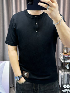 เสื้อสเวตเตอร์คอตั้งแขนสั้นผู้ชาย ทรงสลิมฟิต คอกลม สำหรับใส่ในช่วงฤดูใบไม้ร่วงและฤดูหนาว เสื้อเชิ้ตชั้นในแบบลำลอง