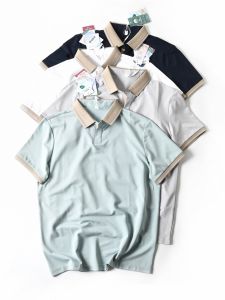 Casual American Style Silk Linen Blend Short Sleeve Polo Shirt Loose Fit Summer T-Shirt for Men Fashionable Urban Knitted Material