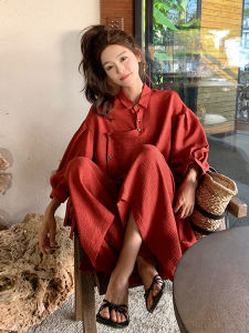 New Chinese Retro Red Fashion Set Womens Summer New Design Sensation Top Skirt Pants Two Piece Set Stylish Polo Collar mid Sleeve