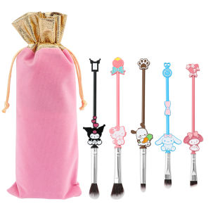 Sanrio ชุด kuas Rias เฮลโลคิตตี้แฟชั่นอะนิเมะเครื่องประดับแปรงอายไลเนอร์คิ้วและปากเครื่องมือความงามของขวัญสำหรับเด็กผู้หญิงพร้อมกระเป๋า