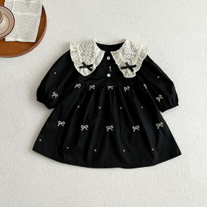 2026 New Spring Girls Princess Embroidery Dress Long Sleeved Cotton Splicing Kids Party Dress 2-6Yrs Children Cute Clothing