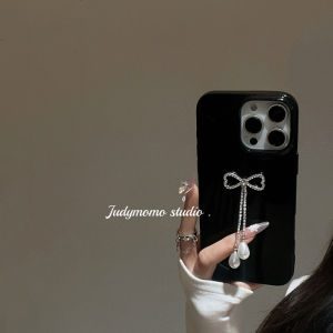 เคสโทรศัพท์แบบนุ่มแบบนิ่มสำหรับ iPhone 17 รุ่นใหม่ 15 pro Max Apple 14 pro ซิลิโคนป้องกันการตกหล่น ลายผีเสื้อสีดำ โซ่บาง ดีไซน์เรียบง่าย