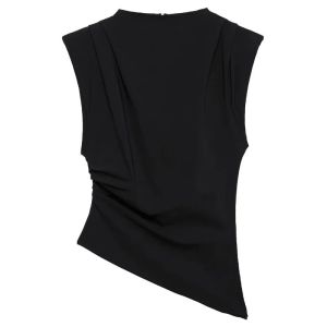 Womens Hooded Pleated Sleeveless Vest Casual Comfortable Foldover Neck Design Summer Fashion Ladies Tank Top in China