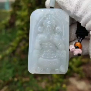Fortune God with Heng Ong Huat Type A Natural Jadeite Jewelry Pendant with NGI Gemstone report pendant weight 56.18 gram 59.45 * 37.1 * 10.26 mm - Translucent faint greenish blue (pendant141)