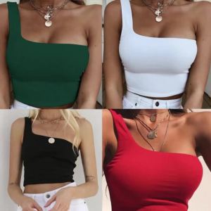 Áo Crop Top Nữ Một Dây Không Tay Chất Liệu Polyester Co Giãn Cao Kiểu Dáng Thời Trang Ngắn Mặc Đi Biển Mùa Hè.
