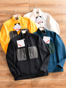 Outdoor Mens Casual Stand Collar Jacket Sports Coat Autumn Standard Fit Polyester Spandex Zipper Closure Long Sleeve Coat