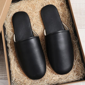 DTHN | Genuine Leather Slippers Indoor Home Use Sheepskin Slip-On Spring Anti-Slip Silent Covered Head Home Shoes For Men And Women