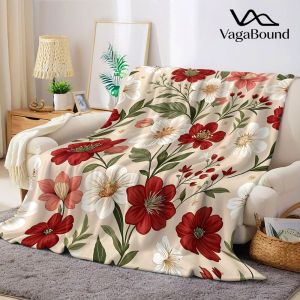 red white vintage floral Flannel Blanket Warm Soft Halloween Christmas Decorative Couch Warm Cozy All-Season Gift