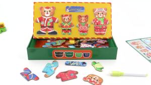 Christmas Gift Little Bear Change Clothes Childrens Early Education Wooden Jigsaw Puzzle Dressing Game Baby Puzzle Toys For Kid