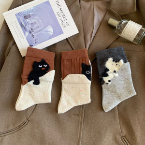 Womens Cotton Cat Patterned Mid-Calf Socks Breathable Moisture Wicking Comfortable Soft Fabric Autumn Winter New Style Bulk Pack