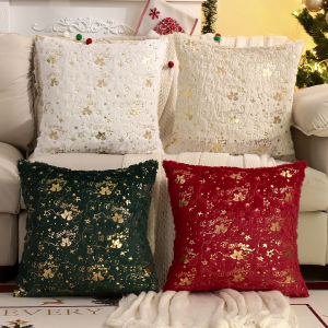 1 PC Christmas Throw Pillow Cover Winter Plush Bronzing Christmas Decoration Living Room