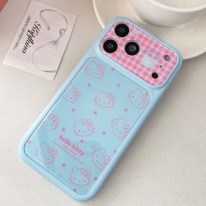 Sanrio | Luxury Full Screen Lines Hello Kitty Head Large Window Lens Protective Phone Case For iphone 17 16 15 14 ProMax Shockproof Cover